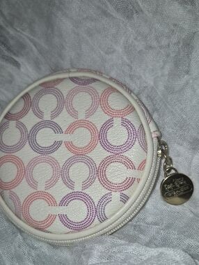 Coach Waverly Round Coin Pouch in White with Pink & Lavender C Pattern